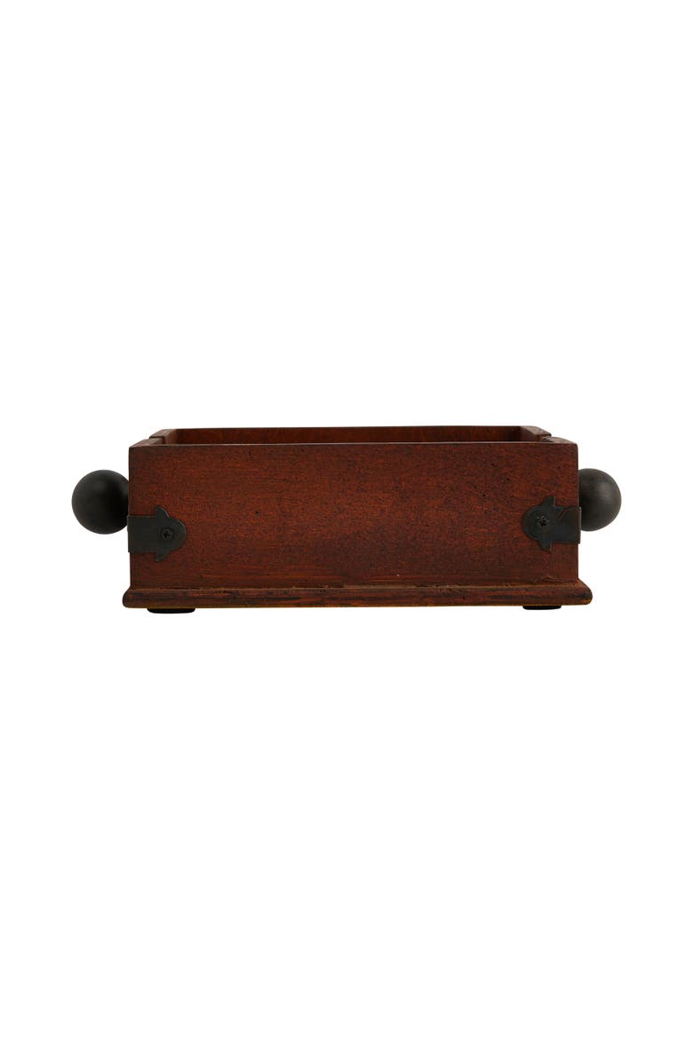 Vintage Wood and Metal Dinner Napkin Holder, Brown and Black, Alternate, color, Brown