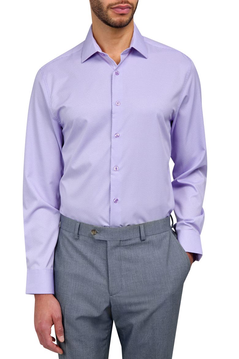 Slim Fit Broken Stripe Print Recycled Performance Stretch Dress Shirt, Main, color, WHITE PURPLE