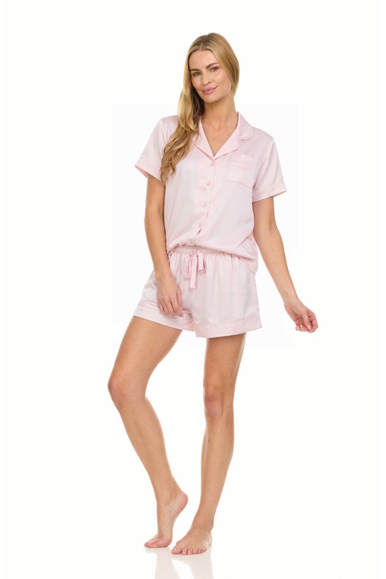 Satin Short Pajamas with Faux Pearl Trim, Alternate, color, BLUSH