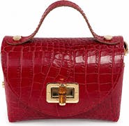 Persaman New York Livia Croc Embossed Leather Top Handle Bag