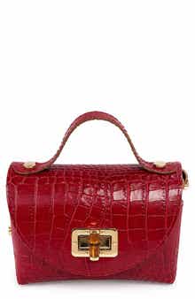 Livia Croc Embossed Leather Top Handle Bag