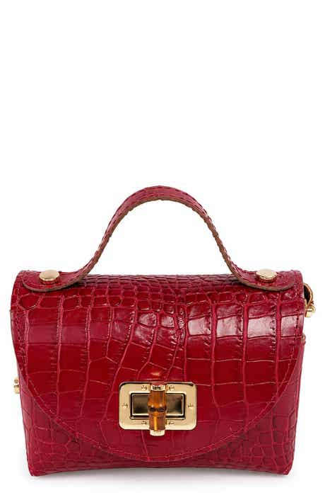 Livia Croc Embossed Leather Top Handle Bag