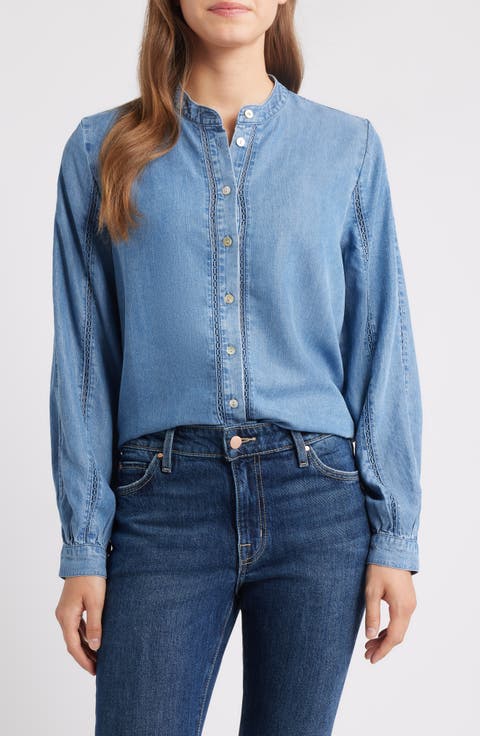 Lace Trim Denim Shirt