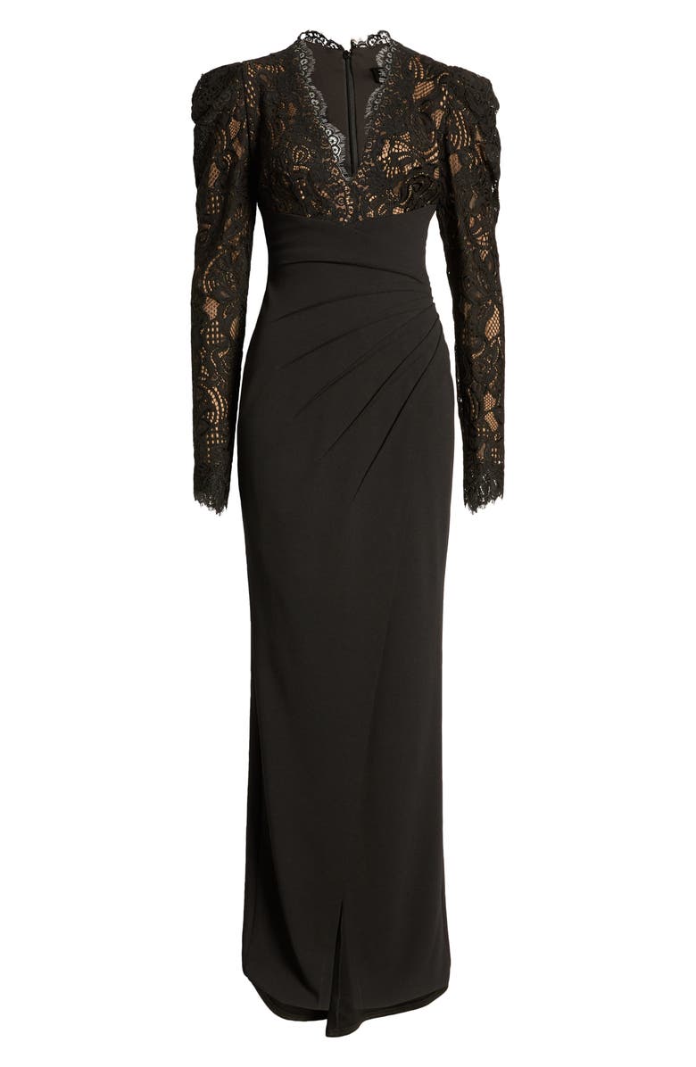 Tadashi Shoji Long Sleeve Scalloped Lace Crepe Dress, Alternate, color,