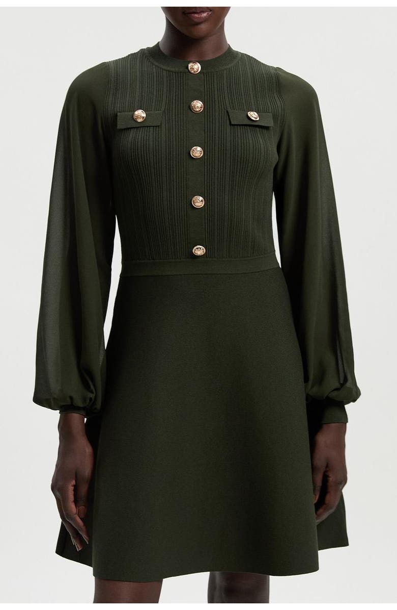 Karen Millen Petite Mini Dress With Chiffon Sleeve, Alternate, color, Olive