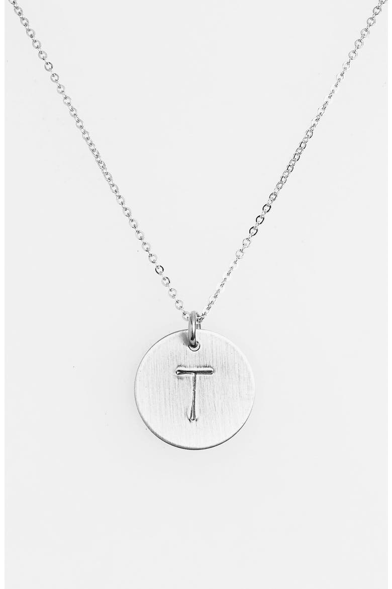 Sterling Silver Initial Disc Necklace, Alternate, color, STERLING SILVER T
