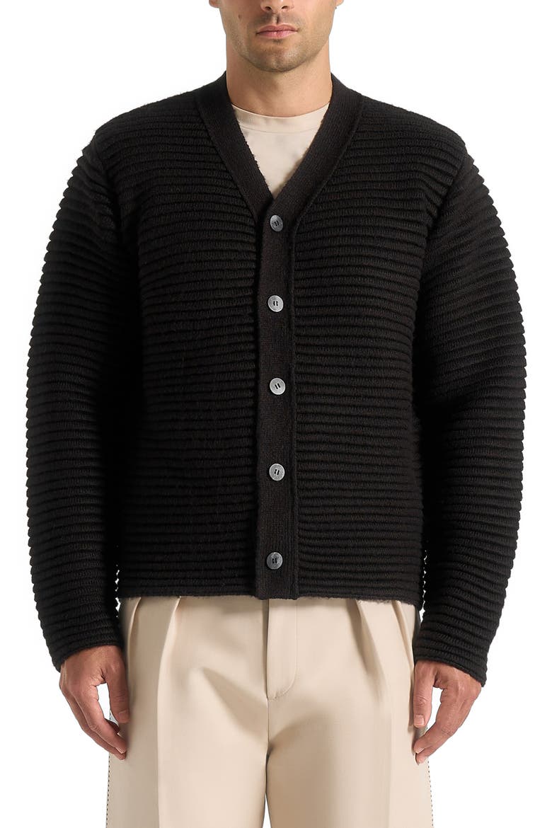 Anton Ribbed Knit Cardigan, Alternate, color, Black