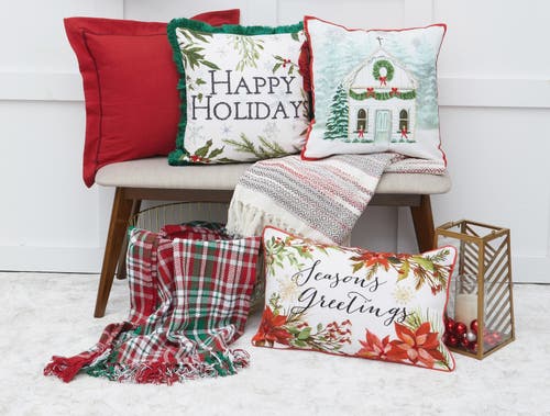 C & F Home C&f Home Seasons Greetings Poinsettia Printed And Embroidered Christmas Throw Pillow, 14" X 22" In Multi