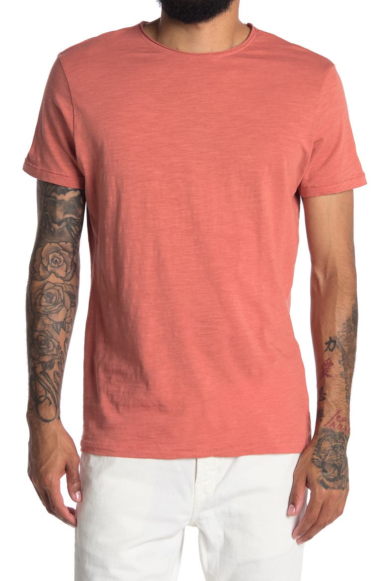 Crew Neck Short Sleeve Knit T-Shirt, Main, color, CORAL
