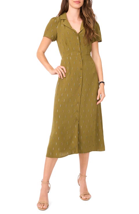 Metallic Accent Tie Back Midi Shirtdress