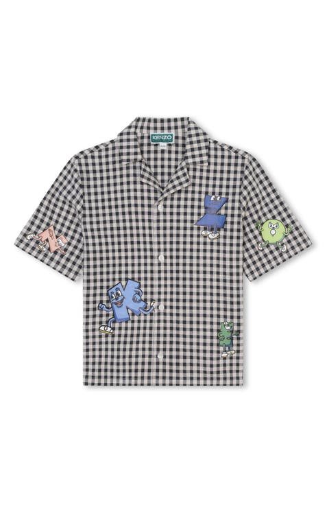 Kids' Gingham Short Sleeve Graphic Button-Up Shirt (Little Kid & Big Kid)
