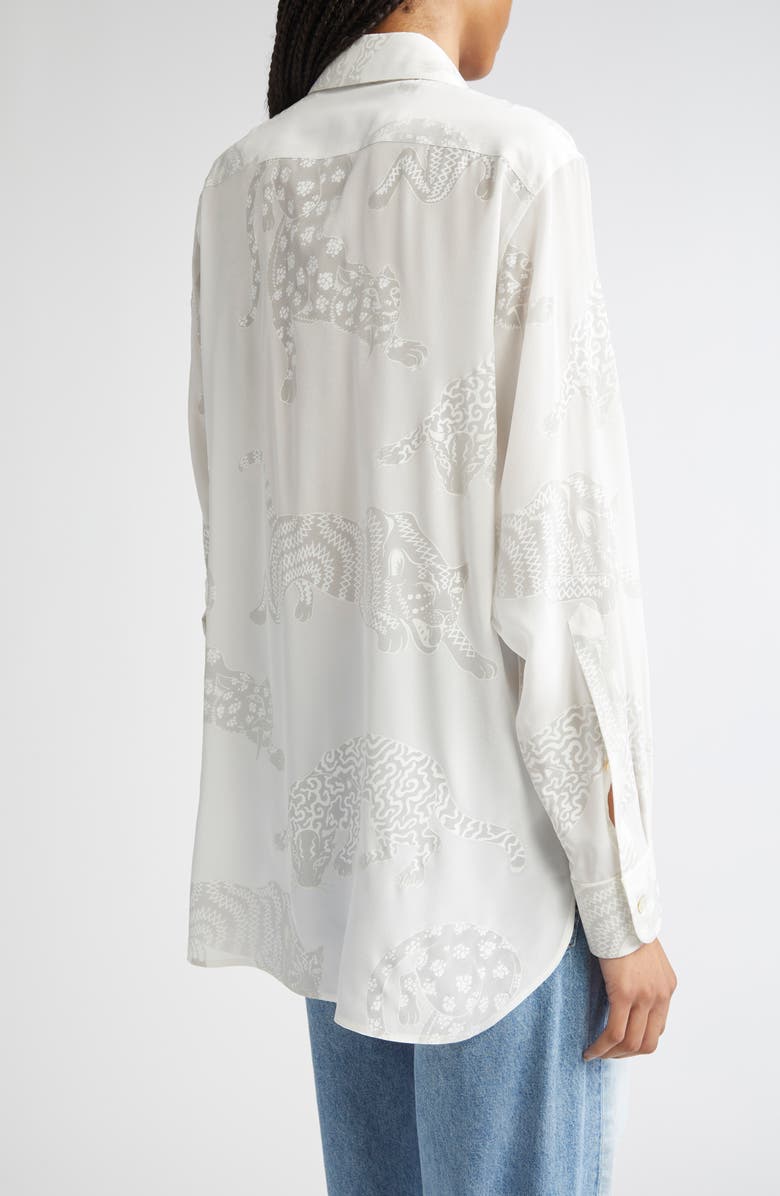 Stella McCartney Wildcat Print Silk Button-Up Shirt, Alternate, color, Natural