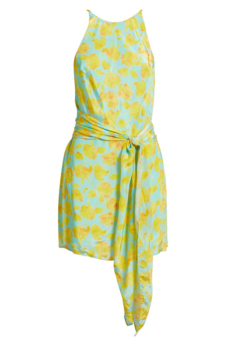 Amanda Uprichard Selah Floral Print Tie Waist Minidress, Alternate, color, Narcissus Print Blue
