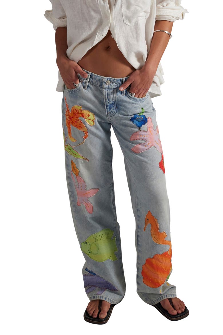 Surfside Patchwork Wide Leg Jeans, Main, color, TROPICAL TIDE