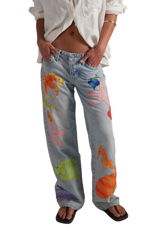 Surfside Patchwork Wide Leg Jeans (Tropical Tide)