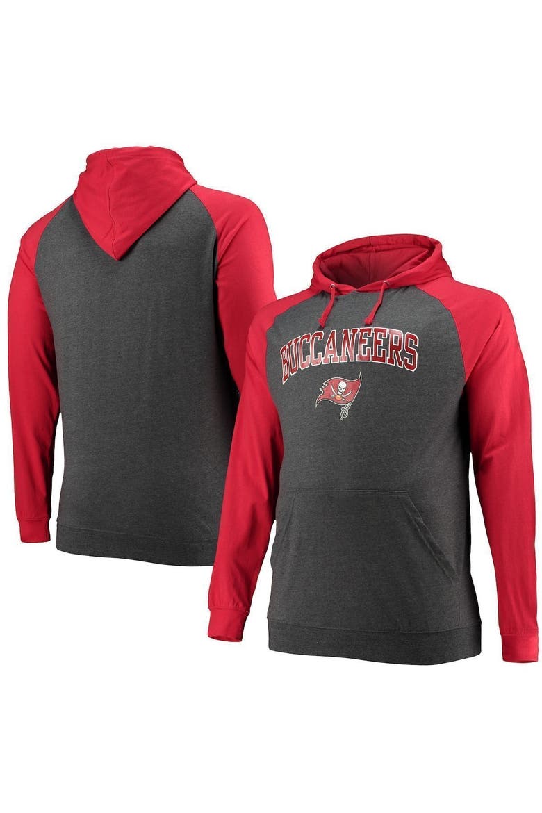 Men's Fanatics Branded Red/Heathered Charcoal Tampa Bay Buccaneers Big & Tall Lightweight Raglan Pullover Hoodie, Alternate, color, Red