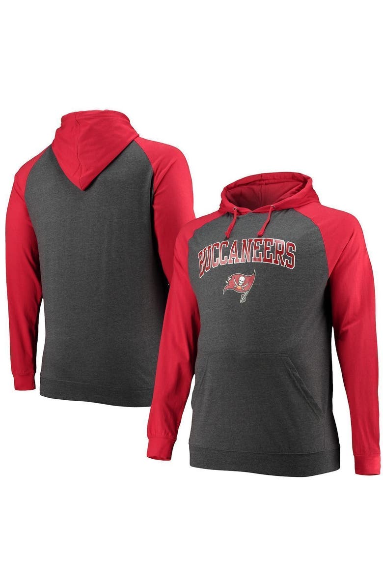FANATICS Men's Fanatics Branded Red/Heathered Charcoal Tampa Bay Buccaneers Big & Tall Lightweight Raglan Pullover Hoodie, Alternate, color,