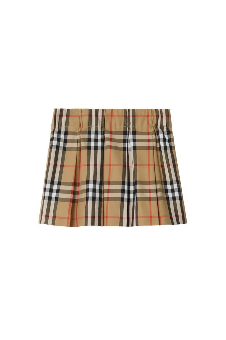 Pleated Check Cotton Skirt, Main, color, Sand beige