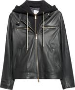 Eleventy Leather Biker Jacket with Removable Hooded Bib