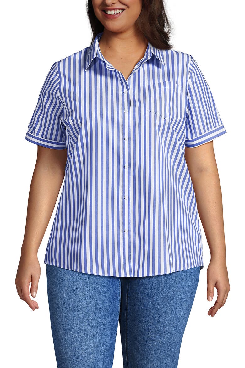 Plus Size Wrinkle Free No Iron Shirt, Main, color, Clear Blue Refined Stripe