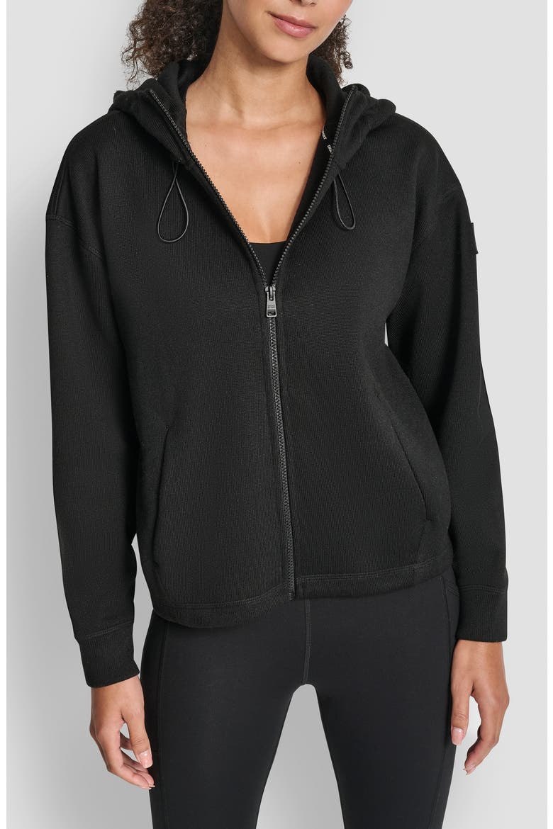 Logo Patch Full Zip Hoodie, Main, color, BLACK