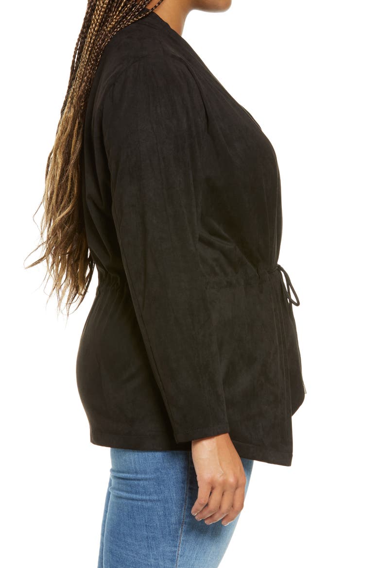 Faux Suede Drapey Jacket, Alternate, color, BLACK