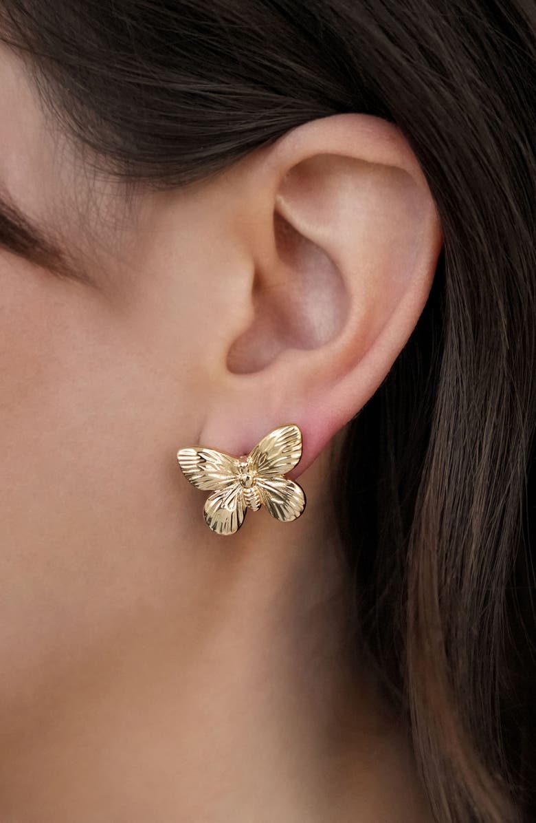 Ettika Butterfly Stud Earrings, Alternate, color, Gold