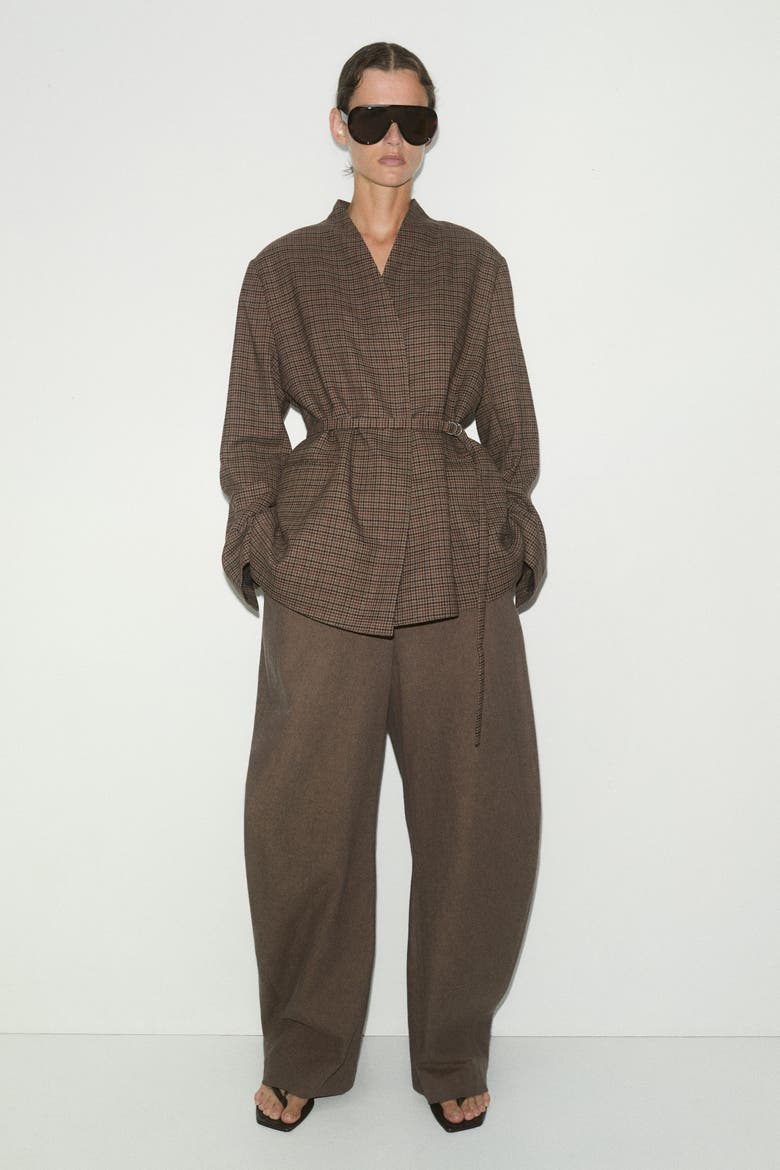 Oversized Belted Jacket, Alternate, color, Dark beige/checked
