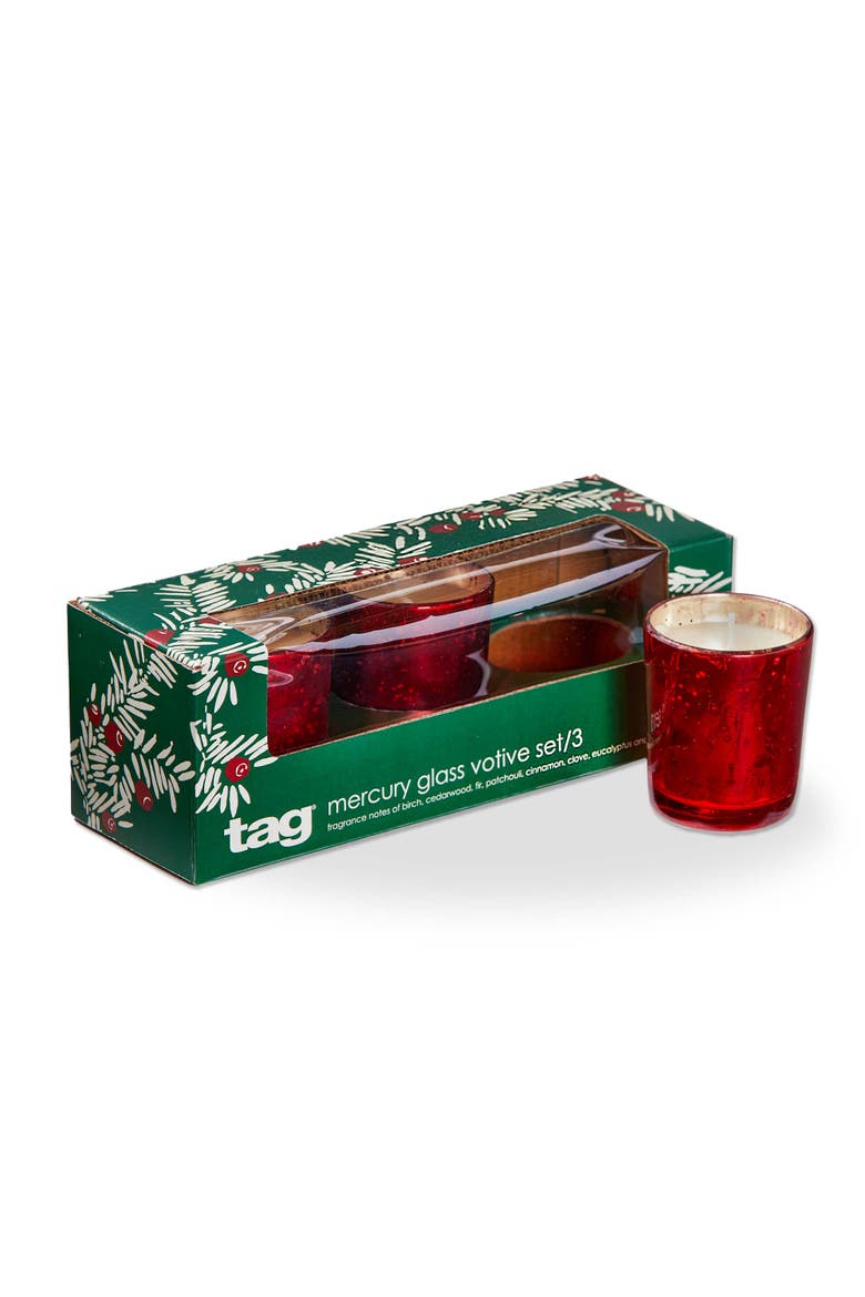 Winter Bonfire Scented Mercury Votive Candle Red Wax, Main, color, Red