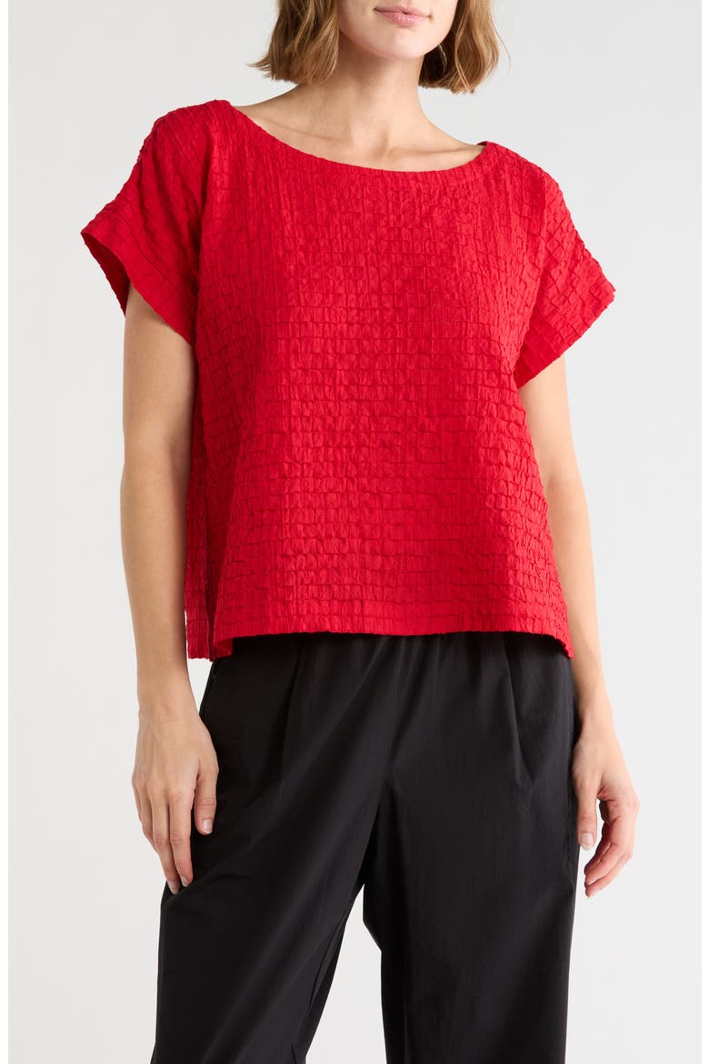 Boxy Boat Neck Organic Cotton Blend Top, Main, color, CRIMSON
