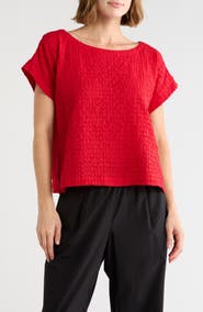Eileen Fisher Boxy Boat Neck Organic Cotton Blend Top