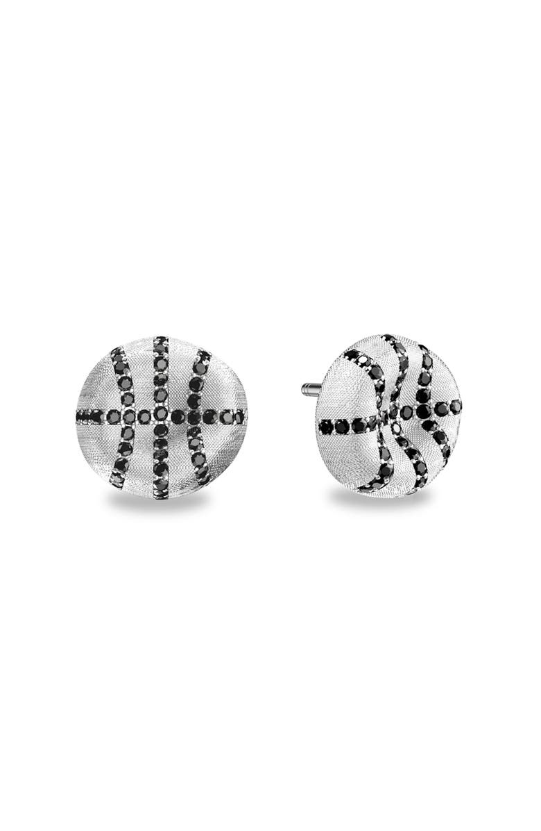 PASCAL The Basketball Leaking Ball Diamond Pavé Earrings, Main, color, Silver / Black Diamond