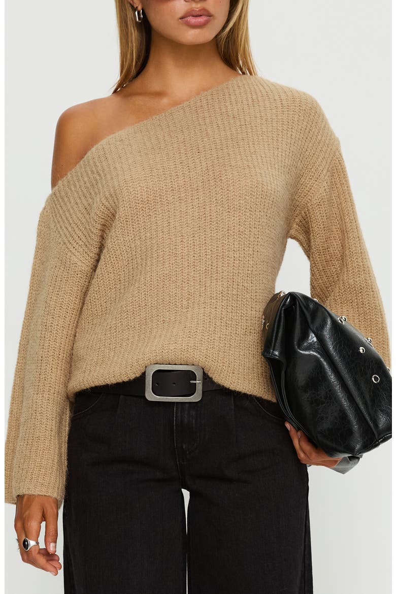 Delyn Off the Shoulder Sweater, Main, color, CAMEL