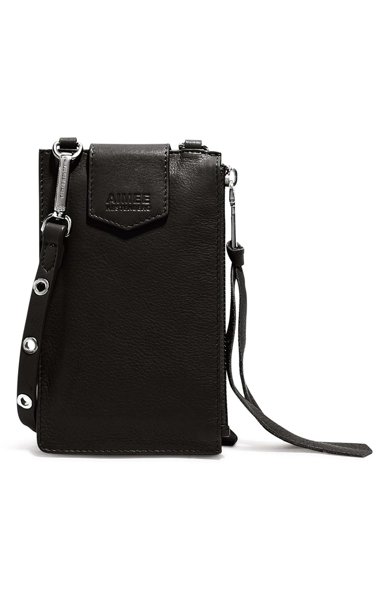 Kestenberg Getaway RFID Leather Phone Crossbody Pouch, Main, color, BLACK