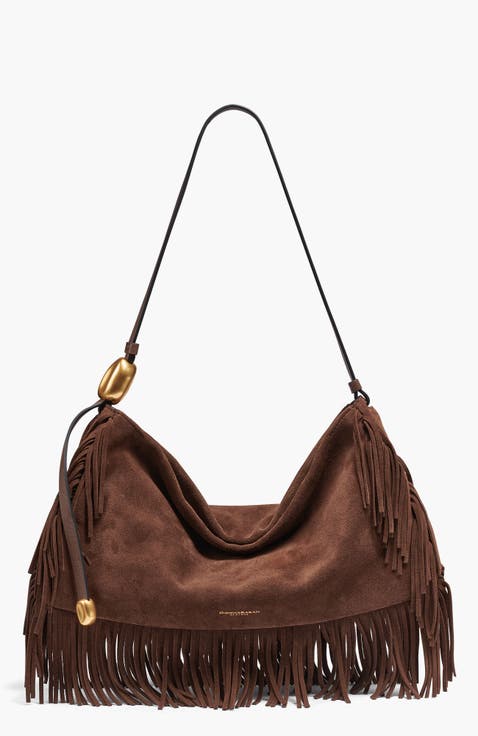 Velvet Suede Fringe Large Shoulder