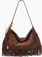 Donna Karan New York Velvet Suede Fringe Large Shoulder
