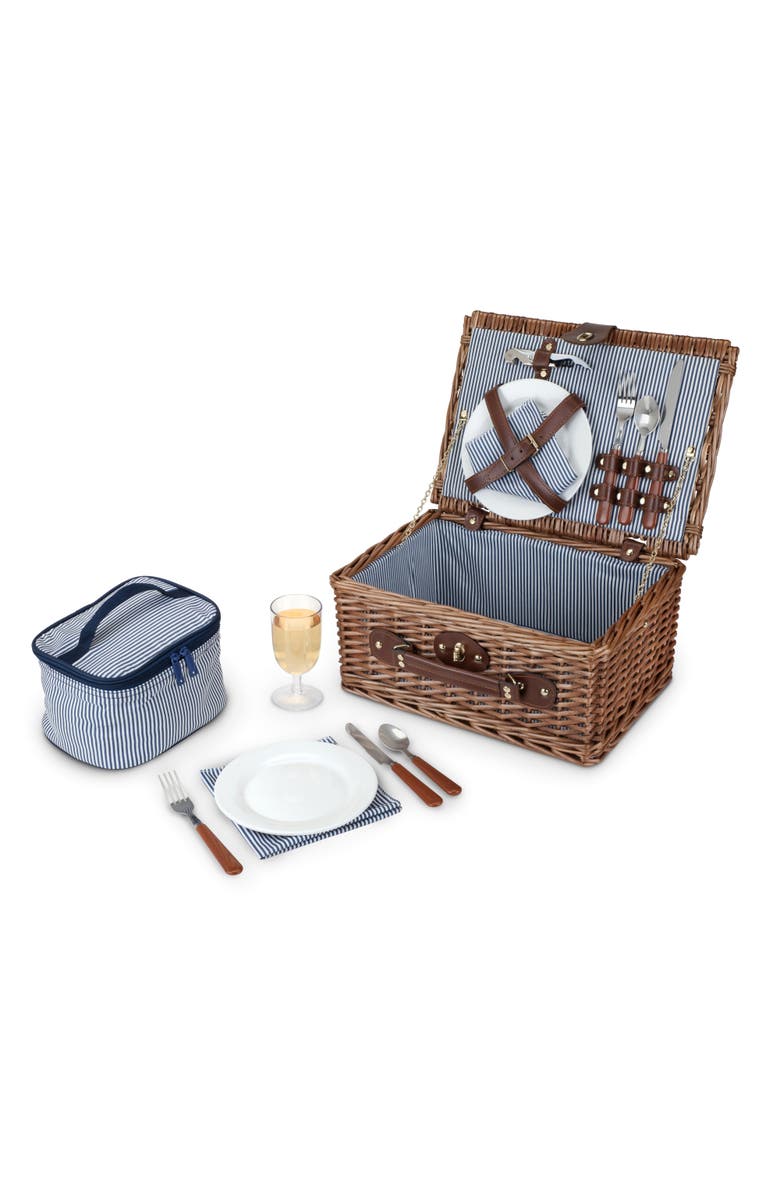 TWINE Newport Wicker Picnic Basket Set, Main, color, Brown