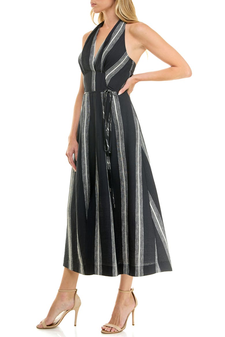 Stripe Halter Midi Dress, Alternate, color, BLACK/ IVORY