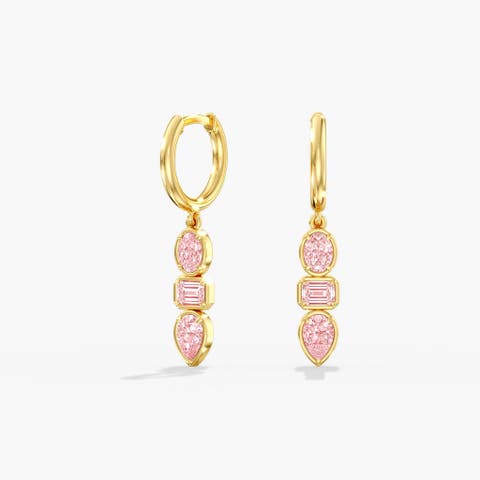 Pink Three Stone Droplet Huggies
