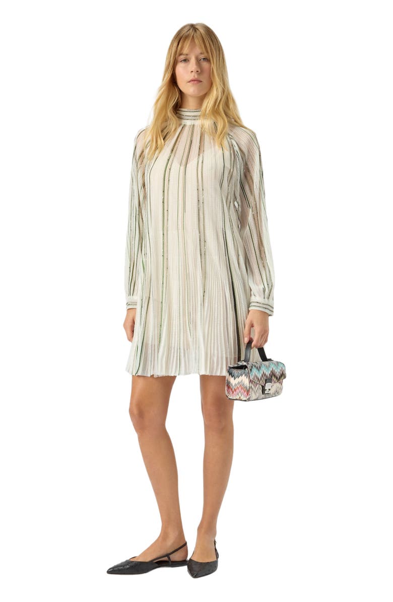 Missoni Mini Dress With Striped Sash And Lamé Threads, Main, color, White