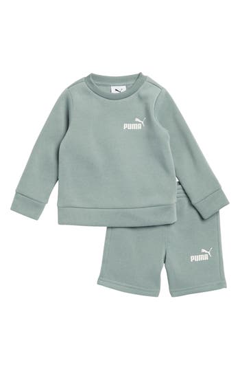 Shop Puma Fleece Sweatshirt & Shorts Set In Green Moon