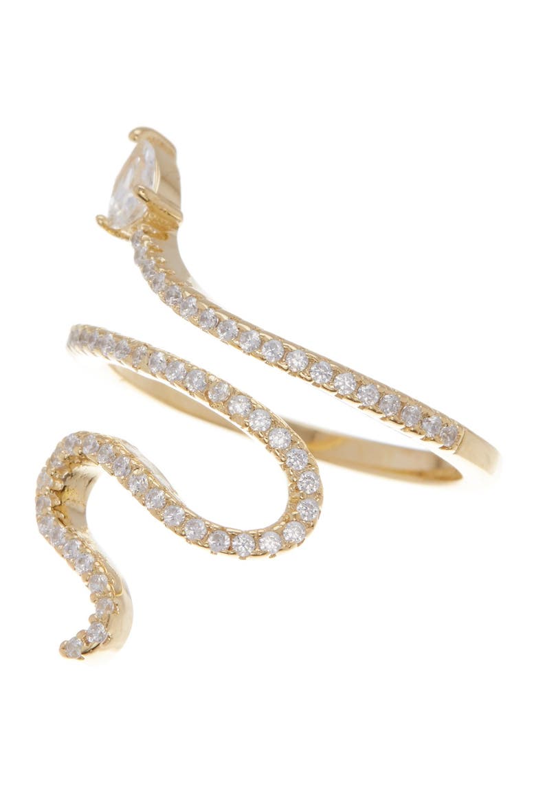 14K Gold Plated Swarovski Crystal Accented Winding Snake Ring, Main, color, YELLOW