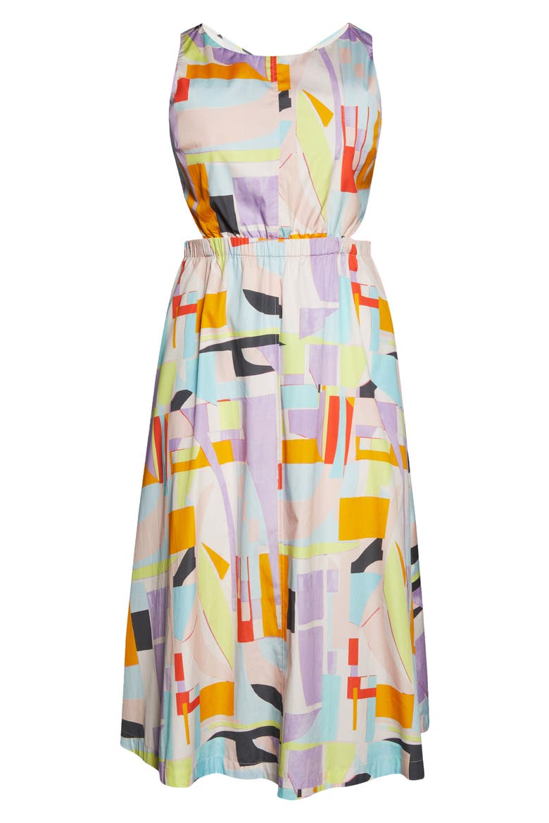 Open Back Poplin Dress, Alternate, color, PINK PAPER SHAPES