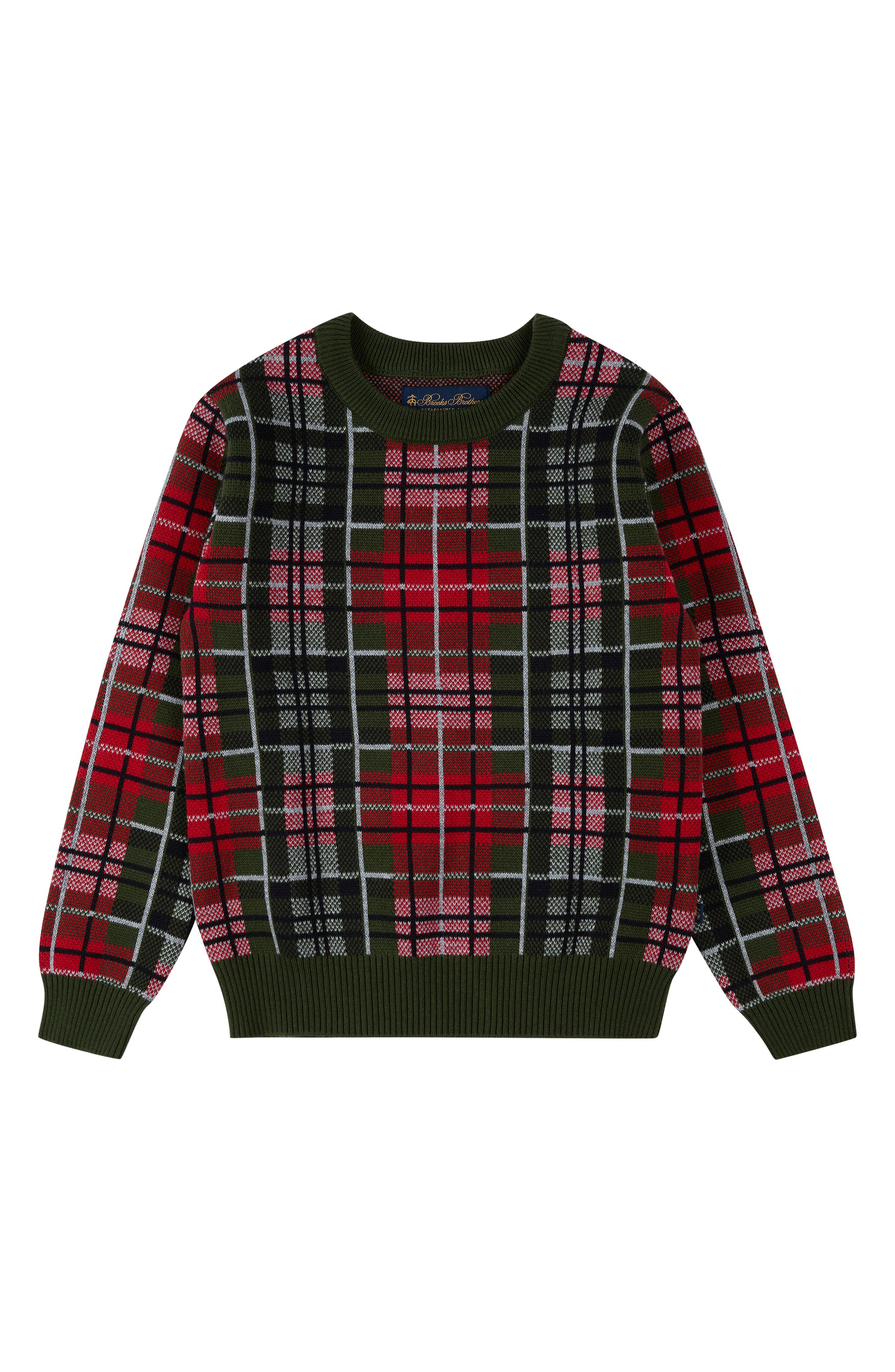 Brooks Brothers Kids' Plaid Cotton Crewneck Sweater in Dusty Green 