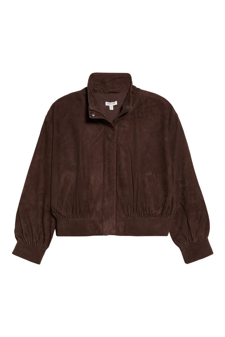 Funnel Neck Suede Bomber Jacket, Alternate, color, BROWN COFFEE