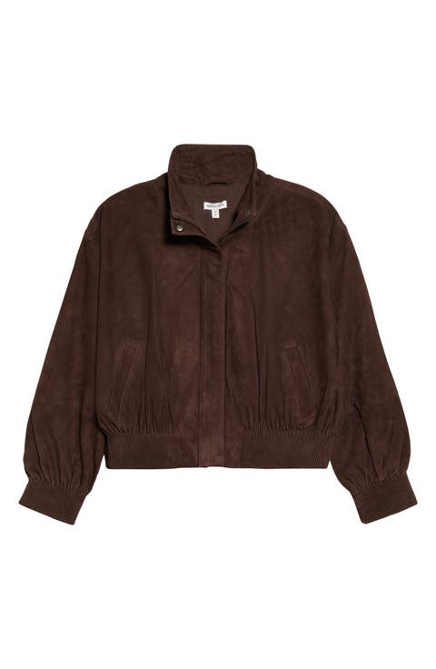 Funnel Neck Suede Bomber Jacket