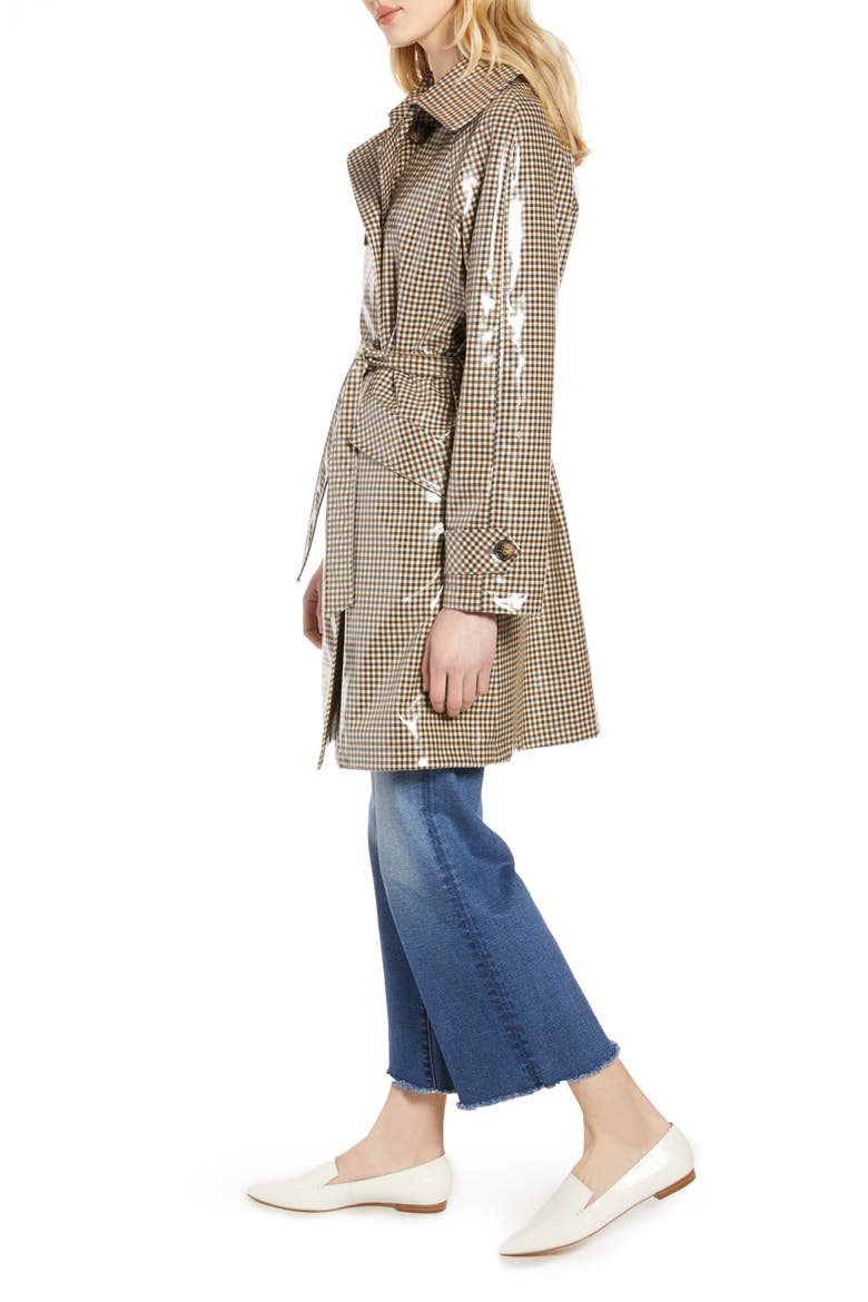 Water Resistant Coated Plaid Trench Coat, Alternate, color, BROWN