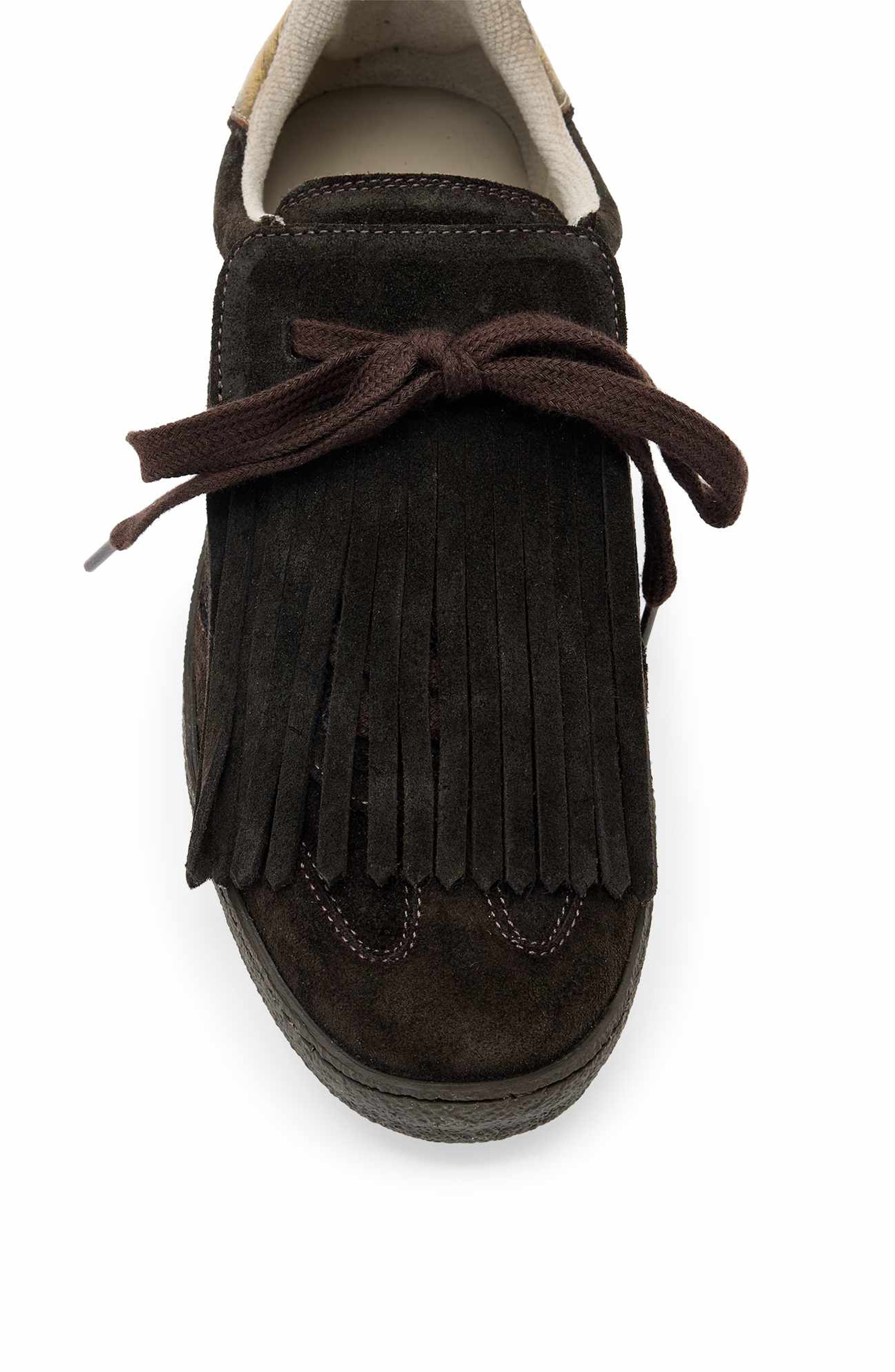 AllSaints Thelma Fringe Sneaker, Alternate, color, Bitter Brown
