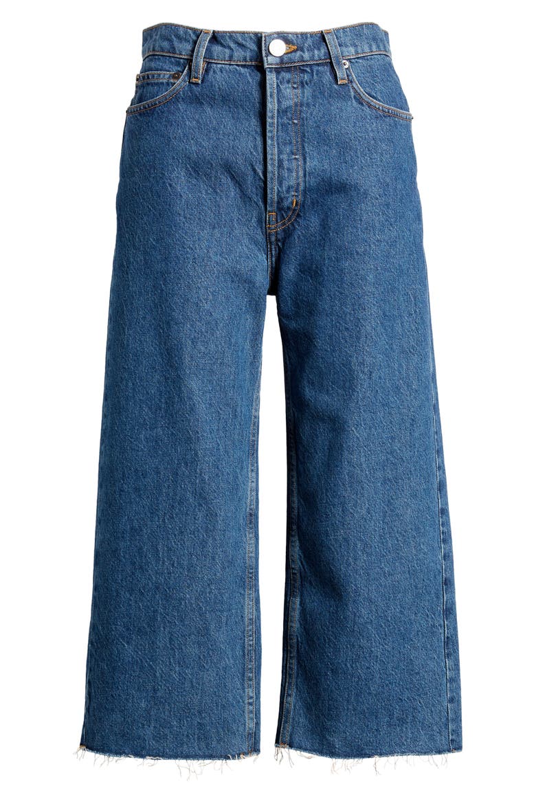 High Waist Raw Hem Capri Jeans, Alternate, color, WREN
