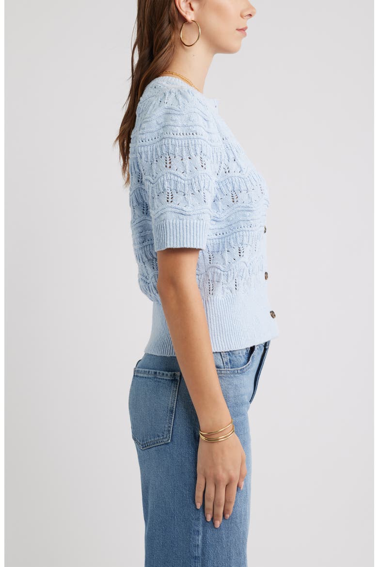 Short Sleeve Pointelle Cardigan, Alternate, color, BLUE SKYWAY